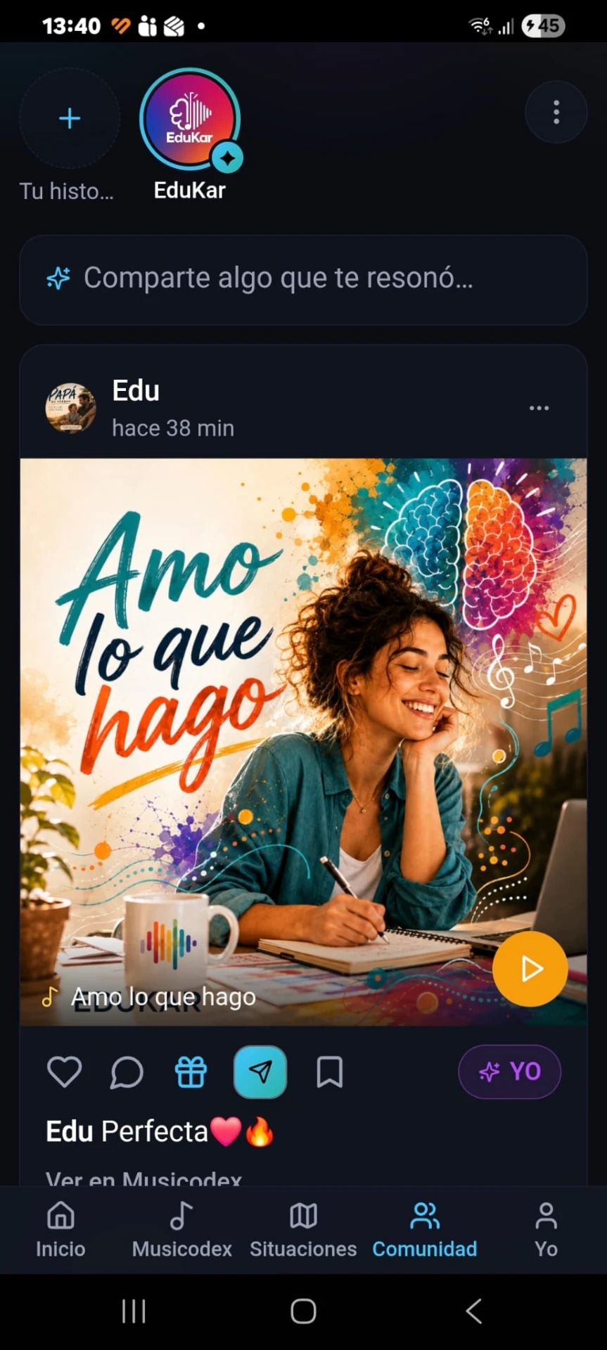Comunidad de EduKar con historias y publicaciones musicales